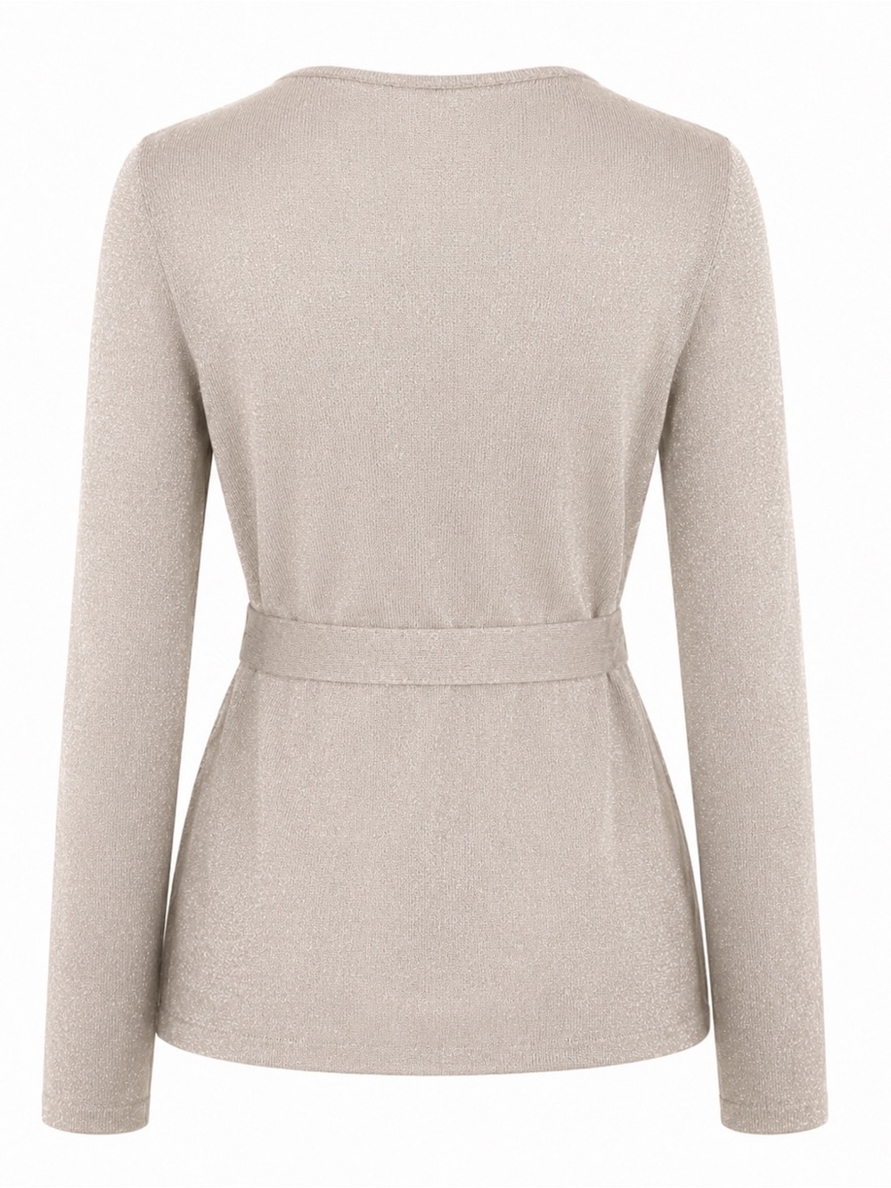 Nine & Co. Beige Metallic Wrap Belted Long-Sleeve Top - Picture 4 of 8